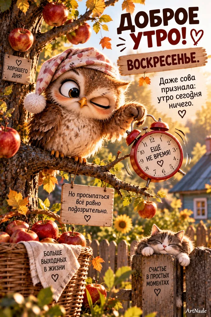 Открытка с добрым утром и совой