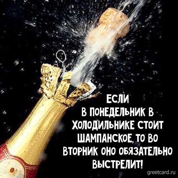 Открытка со вторником: бутылка шампанского Открытка со вторником: бутылка шампанского