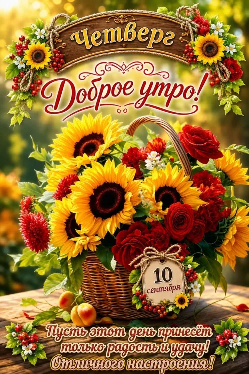 Открытка с добрым утром и осенними цветами