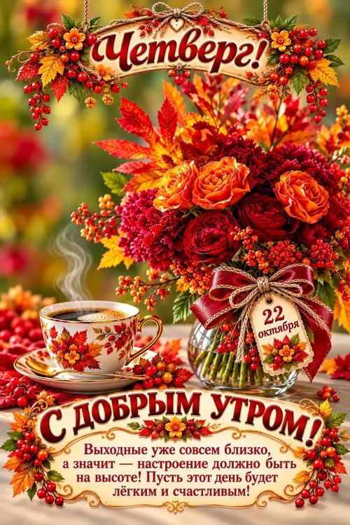 Открытка с Добрым утром и осенним букетом